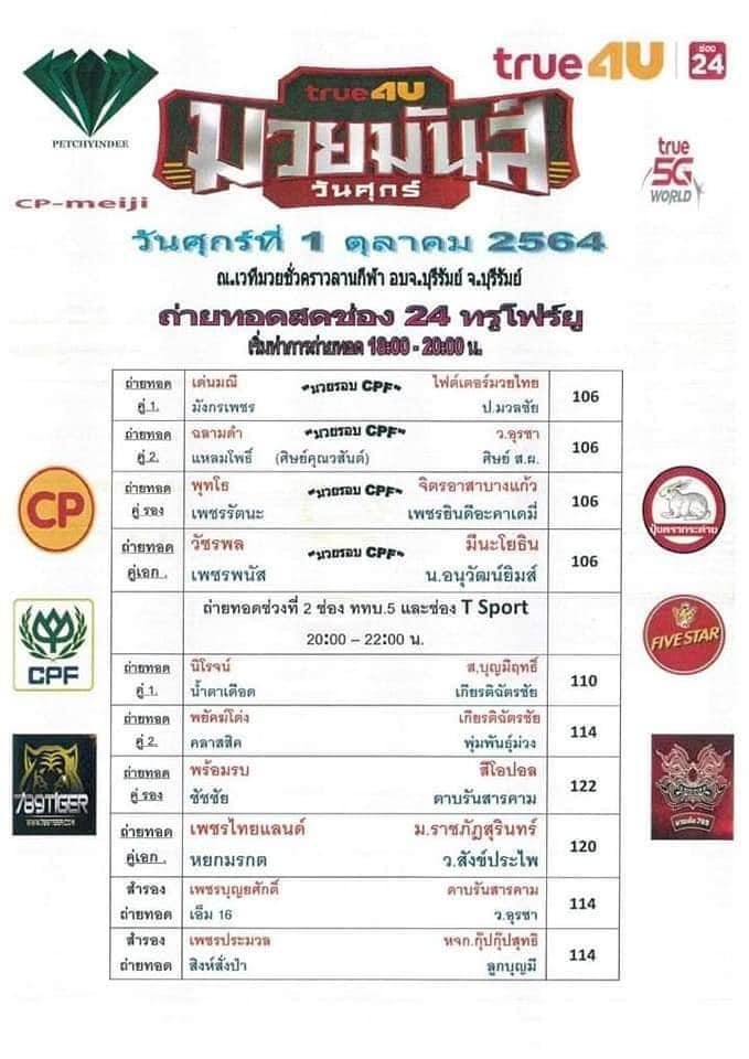 สรุปผลมวย ศึกยอดมวยไทย ททบ.5 ประจำวันศุกร์ที่ 1/10/2564