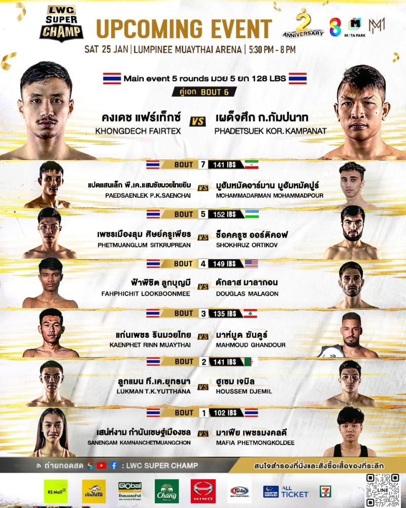 สรุปผลมวย LUMPINEE WORLD CHAMPIONSHIP SUPER CHAMP ประจำวันเสาร์ที่ 25/1/2568