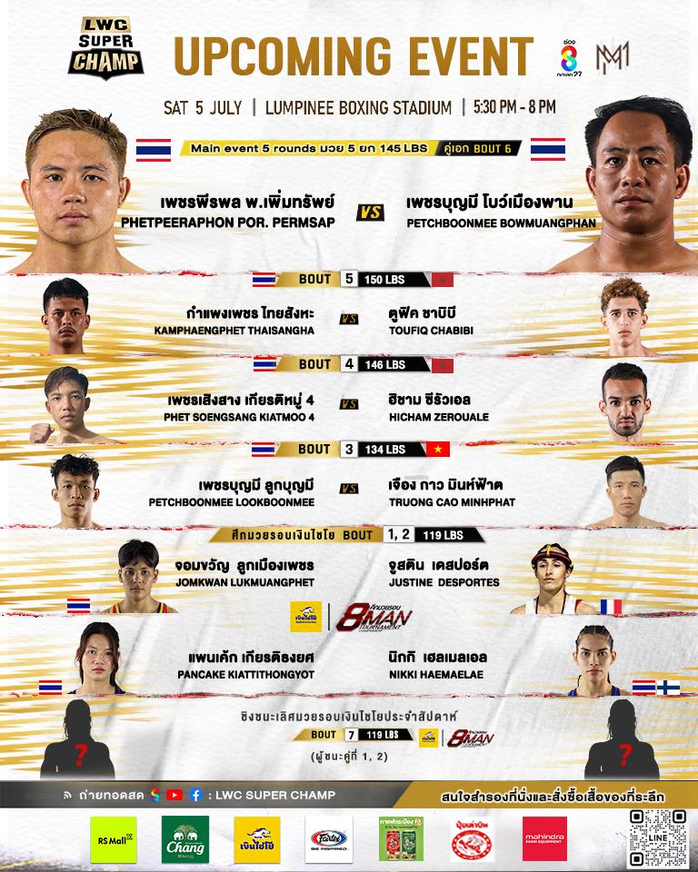 สรุปผลมวย LUMPINEE WORLD CHAMPIONSHIP SUPER CHAMP ประจำวันเสาร์ที่ 5/7/2568